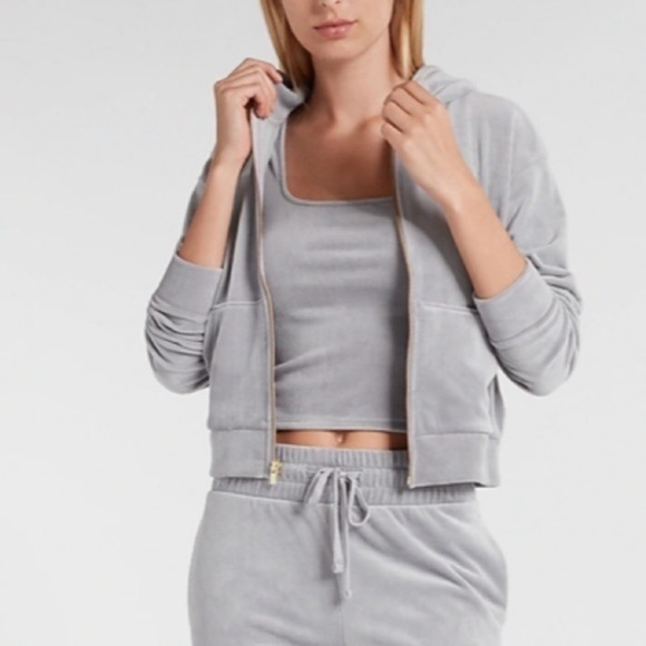 Express Velour Zip Up Hoodie jumper size small sweatshirt tracksuit women's NWT - Picture 4 of 5